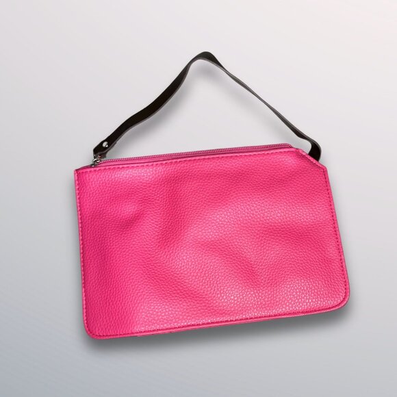 Globe-Trotter Pink Leather Small Amenity Bag With Black Handle & Corners Blue Pa - Picture 4 of 6